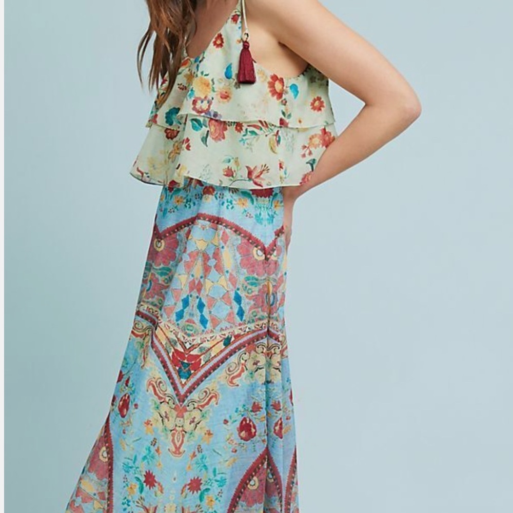 HEMANT & NANDITA Light Blue Floral Maxi Dress with Multicolor Print